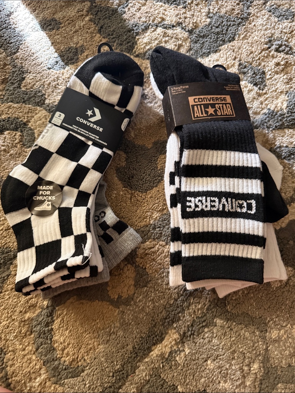 Converse Black & White Checker and Stripe Crew Socks - 2-Pack